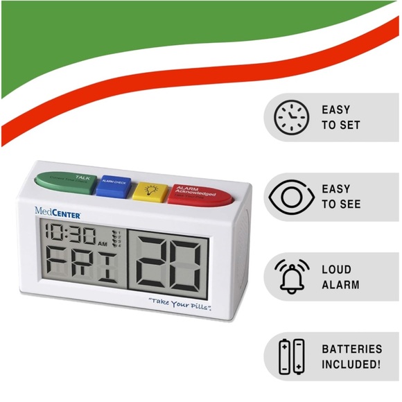 MEDCENTER Medication Pill Reminder Digital Talking Alarm Clock - Picture 9 of 17